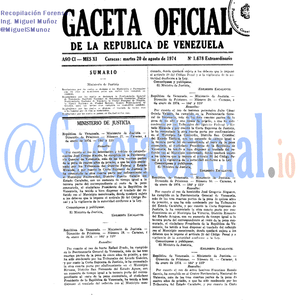 Gaceta Oficial 1678 del 20 Agosto 1974