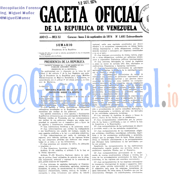 Gaceta Oficial 1681 del 2 Septiembre 1974