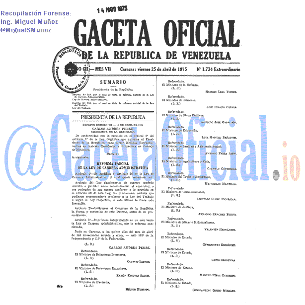 Gaceta Oficial 1734 del 25 Abril 1975