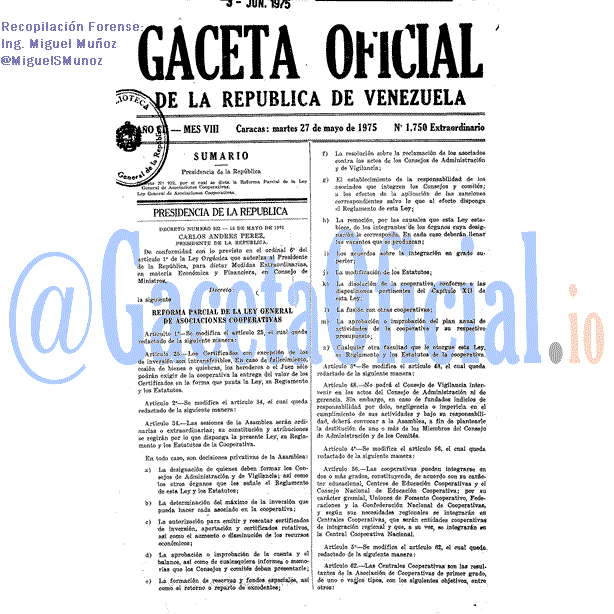 Gaceta Oficial 1750 del 27 Mayo 1975