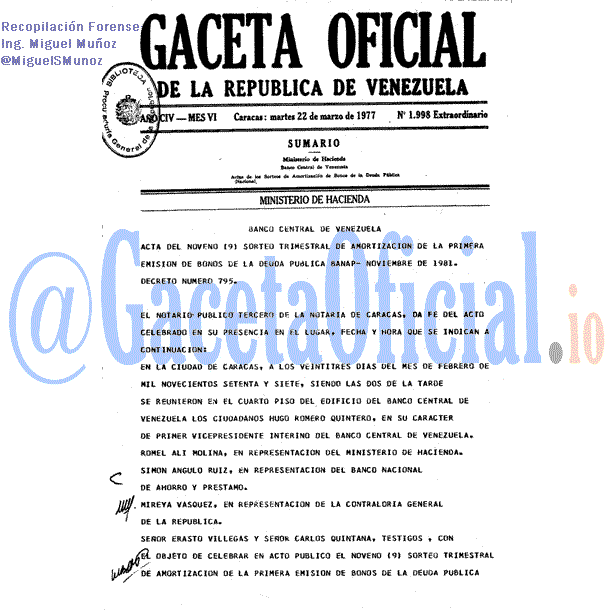 Gaceta Oficial 1998 del 22 Marzo 1977