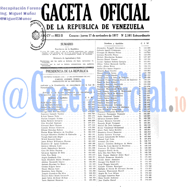 Gaceta Oficial 2101 del 17 Noviembre 1977