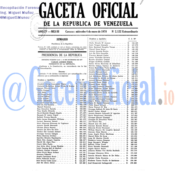 Gaceta Oficial 2122 del 4 Enero 1978