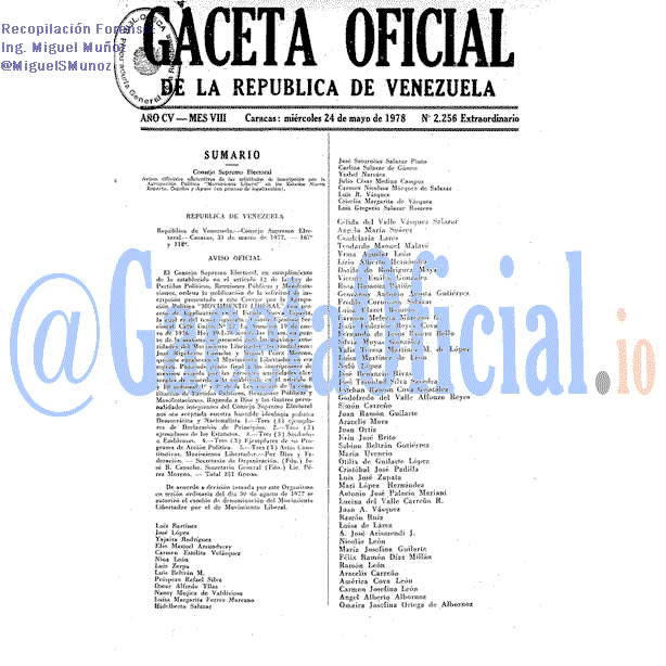 Gaceta Oficial 2256 del 24 Mayo 1978