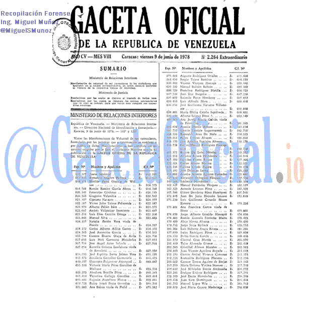 Gaceta Oficial 2264 del 9 Junio 1978