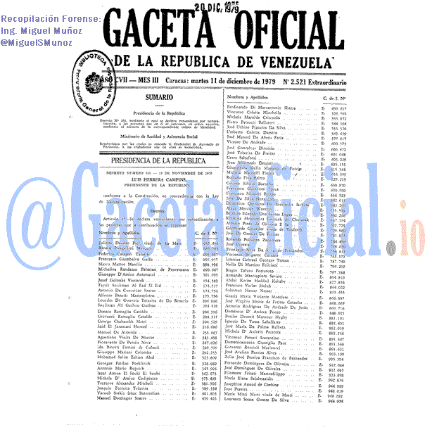 Gaceta Oficial 2521 del 11 Diciembre 1979