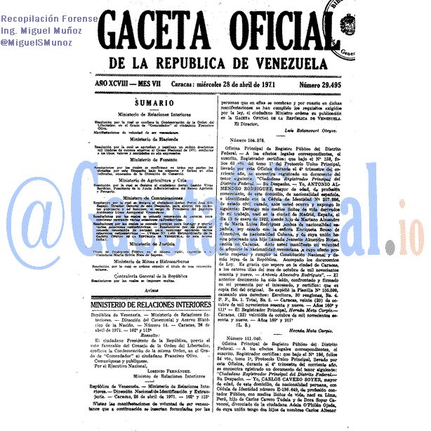 Gaceta Oficial 29495 del 28 Abril 1971