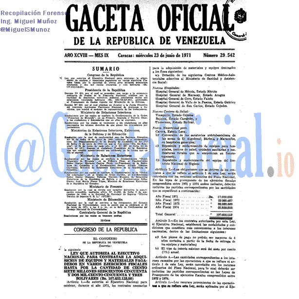 Gaceta Oficial 29542 del 23 Junio 1971