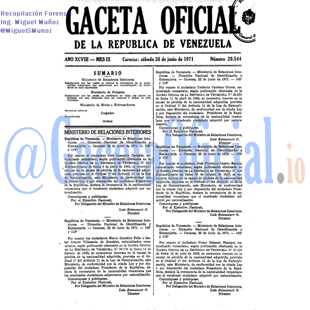 Gaceta Oficial 29544 del 26 Junio 1971
