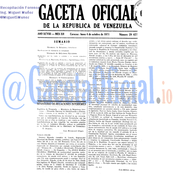 Gaceta Oficial 29627 del 4 Octubre 1971