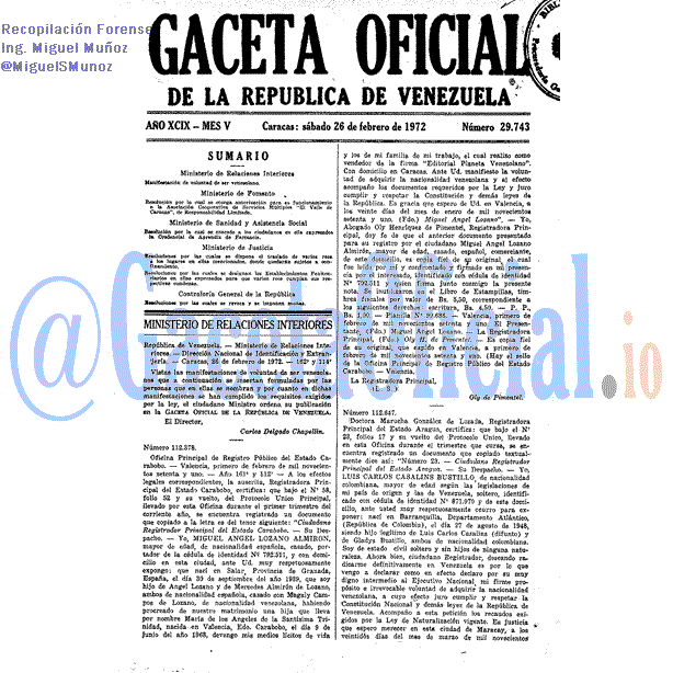 Gaceta Oficial 29743 del 26 Febrero 1972