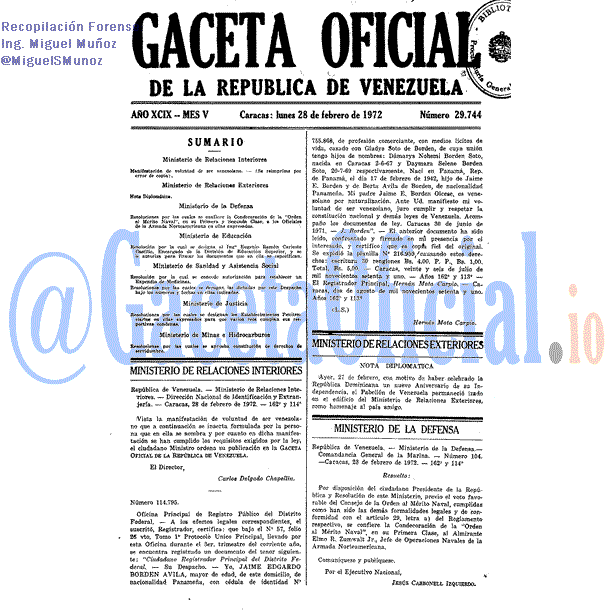Gaceta Oficial 29744 del 28 Febrero 1972