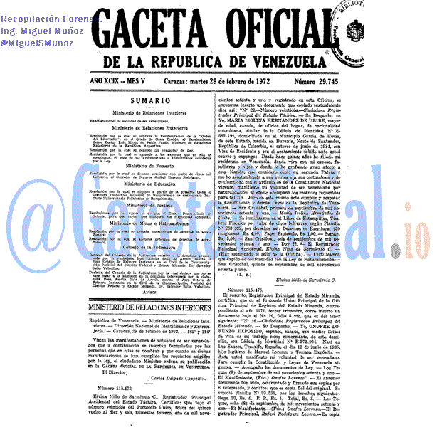 Gaceta Oficial 29745 del 29 Febrero 1972