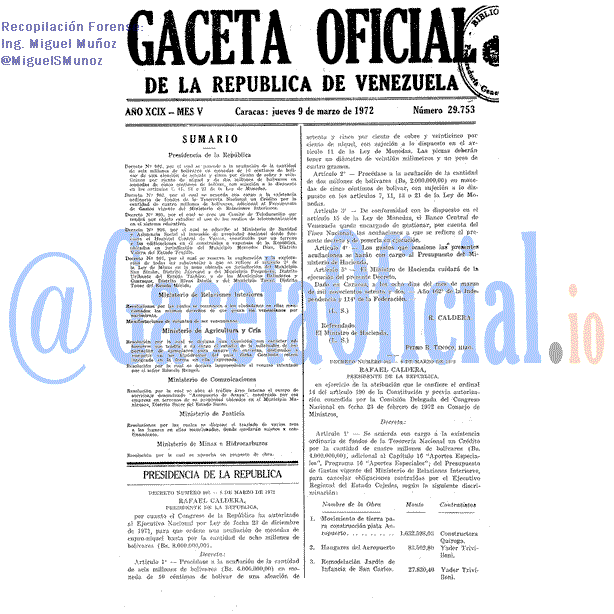 Gaceta Oficial 29753 del 9 Marzo 1972