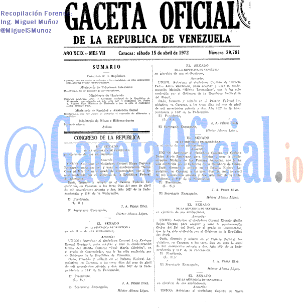 Gaceta Oficial 29781 del 15 Abril 1972