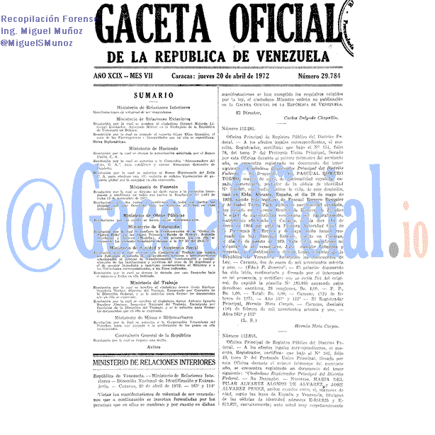 Gaceta Oficial 29784 del 20 Abril 1972