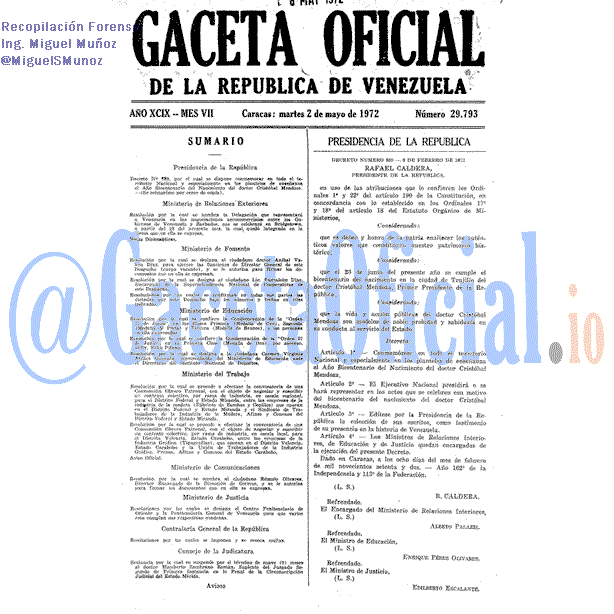 Gaceta Oficial 29793 del 2 Mayo 1972