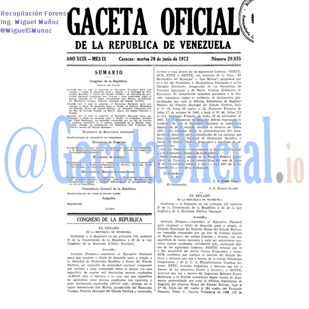 Gaceta Oficial 29835 del 20 Junio 1972