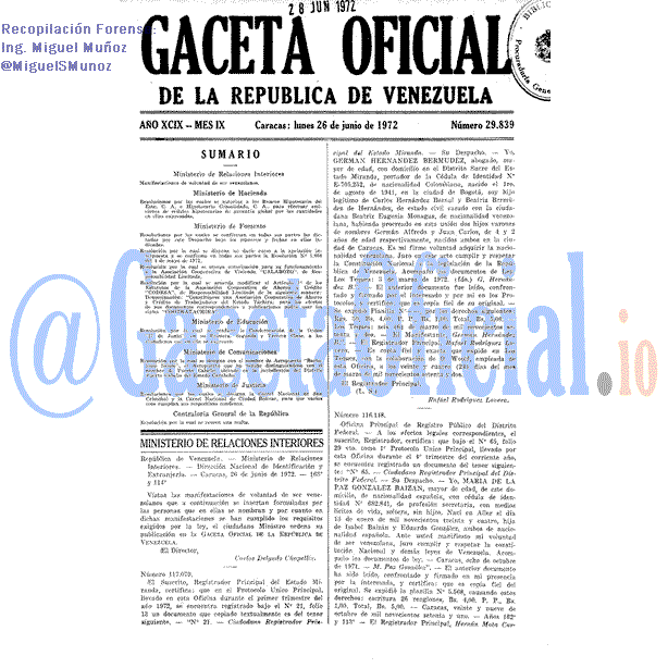 Gaceta Oficial 29839 del 26 Junio 1972