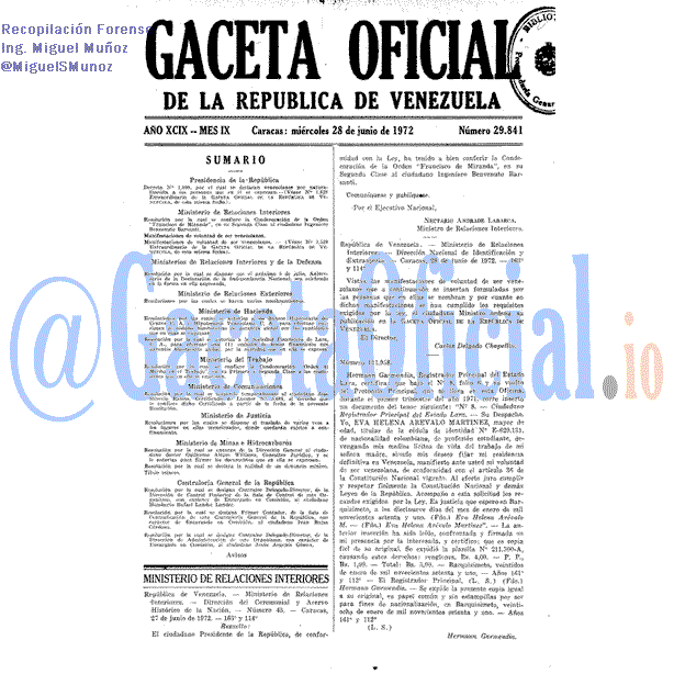 Gaceta Oficial 29841 del 28 Junio 1972