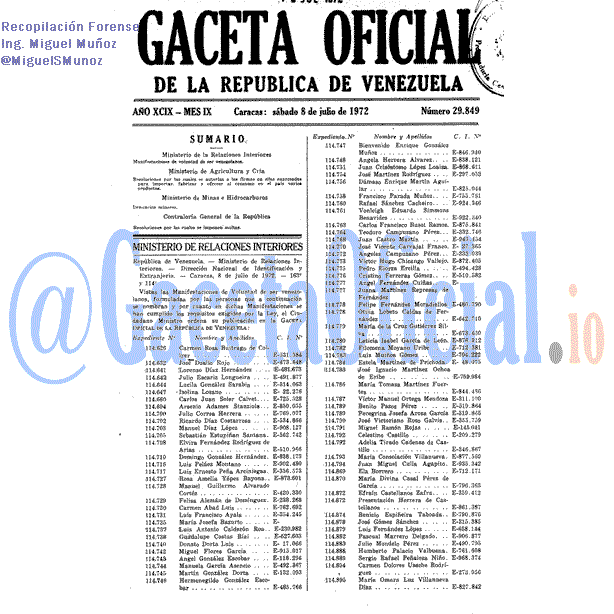 Gaceta Oficial 29849 del 8 Julio 1972