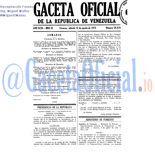 Gaceta Oficial 29878 del 12 Agosto 1972