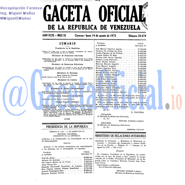 Gaceta Oficial 29879 del 14 Agosto 1972