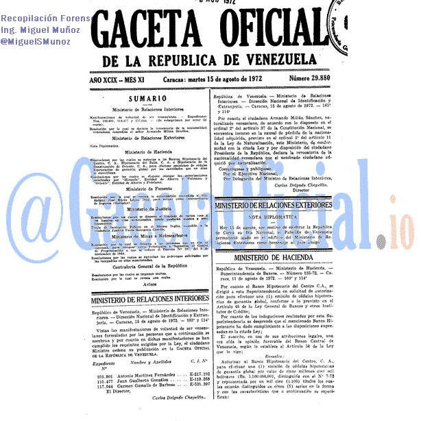 Gaceta Oficial 29880 del 15 Agosto 1972