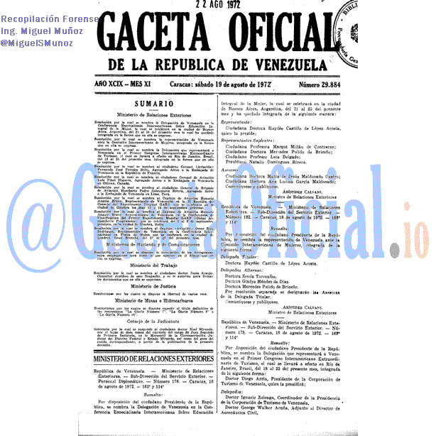 Gaceta Oficial 29884 del 19 Agosto 1972