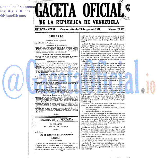 Gaceta Oficial 29887 del 23 Agosto 1972