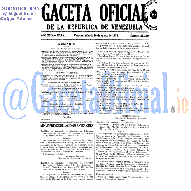 Gaceta Oficial 29890 del 26 Agosto 1972