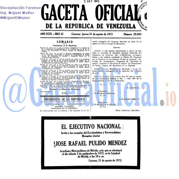 Gaceta Oficial 29894 del 31 Agosto 1972