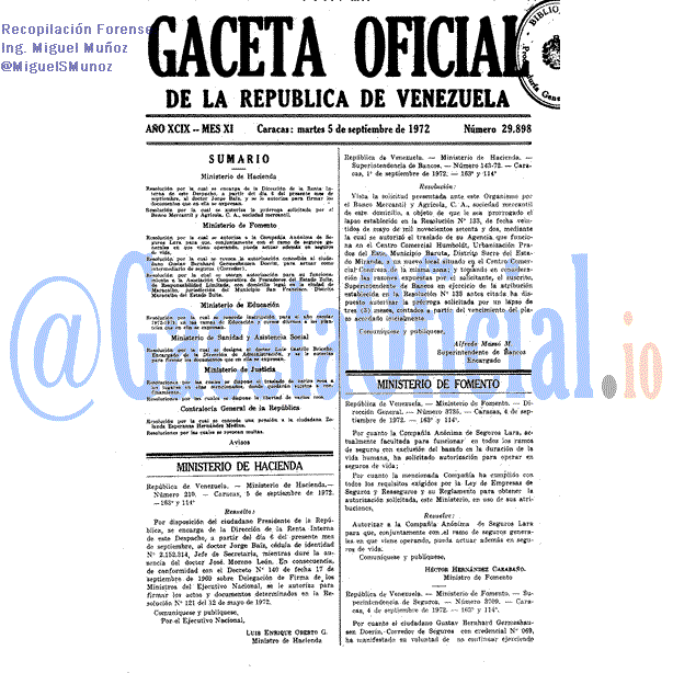 Gaceta Oficial 29898 del 5 Septiembre 1972