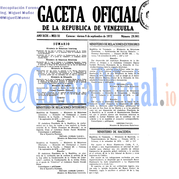 Gaceta Oficial 29901 del 8 Septiembre 1972
