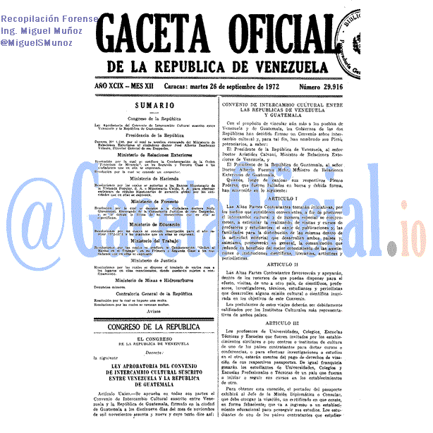 Gaceta Oficial 29916 del 26 Septiembre 1972