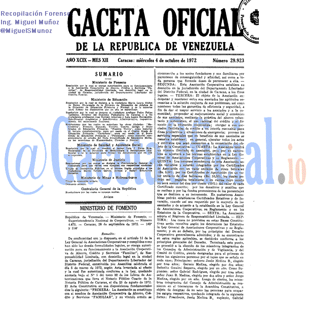 Gaceta Oficial 29923 del 4 Octubre 1972
