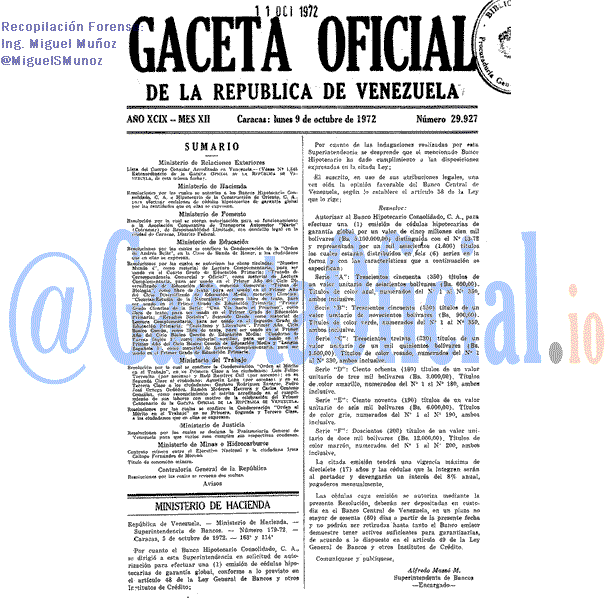 Gaceta Oficial 29927 del 9 Octubre 1972