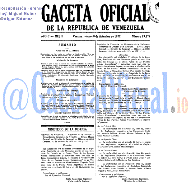 Gaceta Oficial 29977 del 8 Diciembre 1972