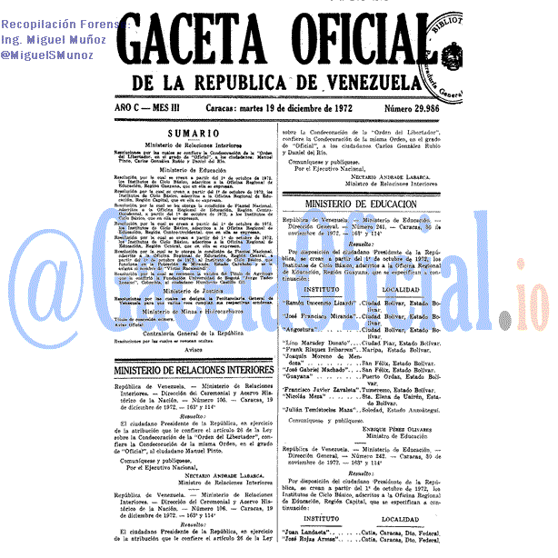 Gaceta Oficial 29986 del 19 Diciembre 1972