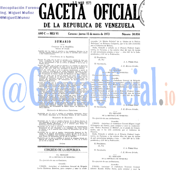 Gaceta Oficial 30056 del 15 Marzo 1973