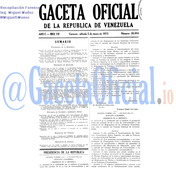 Gaceta Oficial 30094 del 5 Mayo 1973