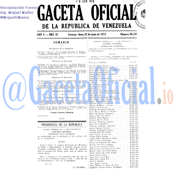 Gaceta Oficial 30137 del 25 Junio 1973