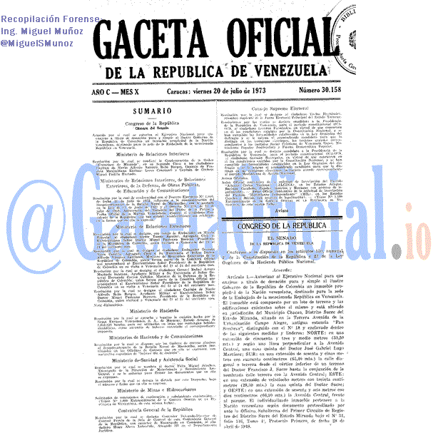 Gaceta Oficial 30158 del 20 Julio 1973