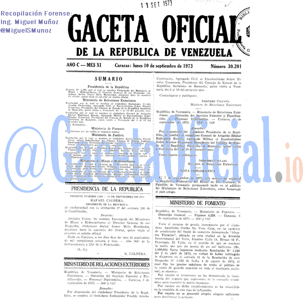 Gaceta Oficial 30201 del 10 Septiembre 1973