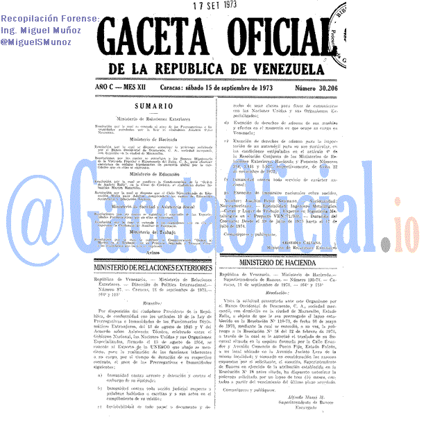 Gaceta Oficial 30206 del 15 Septiembre 1973