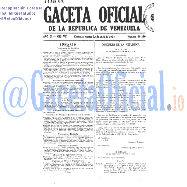 Gaceta Oficial 30380 del 23 Abril 1974