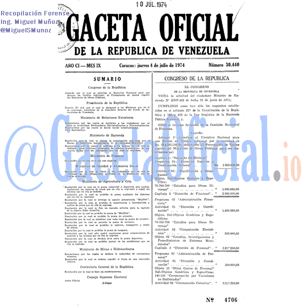 Gaceta Oficial 30440 del 4 Julio 1974