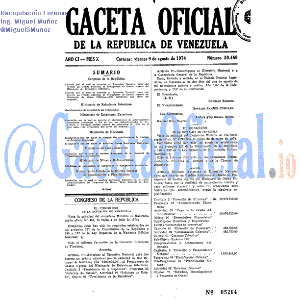 Gaceta Oficial 30469 del 9 Agosto 1974