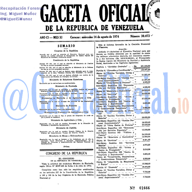 Gaceta Oficial 30473 del 14 Agosto 1974