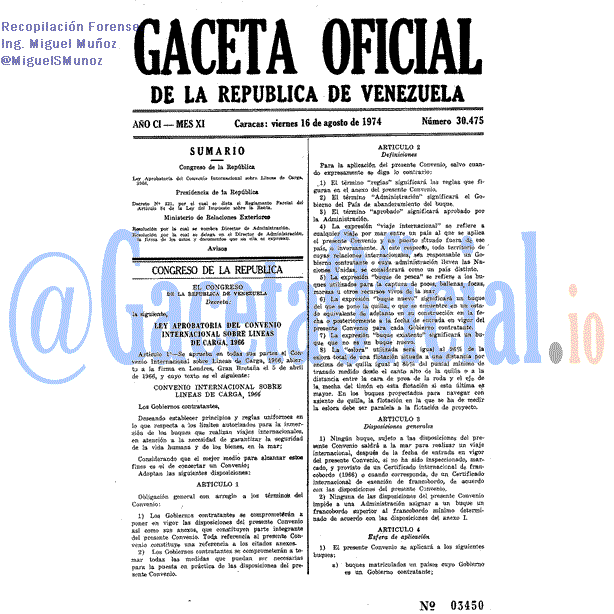 Gaceta Oficial 30475 del 16 Agosto 1974